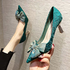 Damen elegante Pumps mit Schleifen-Detail und funkelndem Absatz R&B