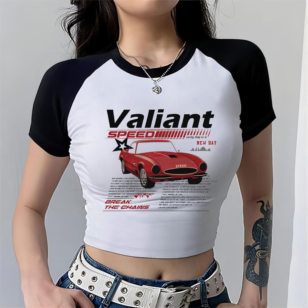 Damen Cropped T-Shirt mit auffälligem Druckdesign R&B