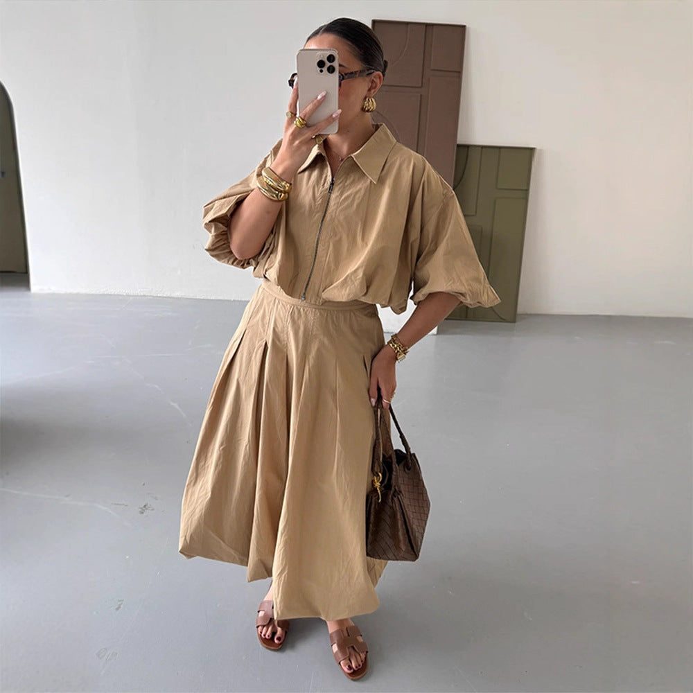 Damen nan plissierter Maxirock mit hoher Taille, kastigen Falten und fließender Silhouette R&B