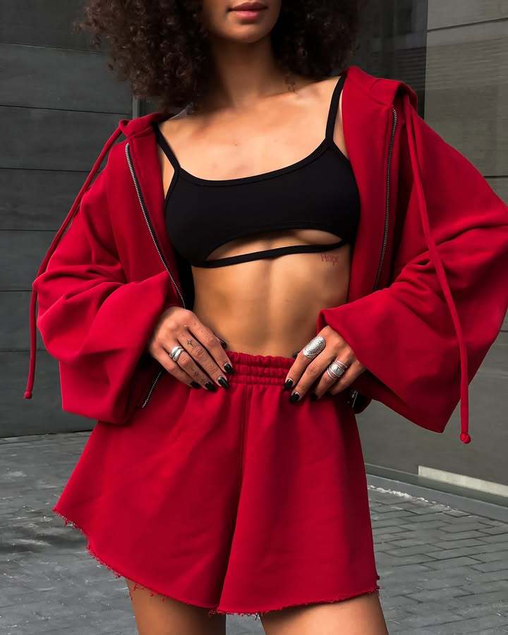 Damen lässiges Sweatset mit überschüssigem Stoff und hohem Kragen R&B