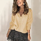 Damen Grobstrickpullover mit V-Ausschnitt und eleganten Knopfdetails R&B
