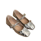 Damen elegante Ballerinas mit glänzender Oberfläche und niedlichem Schleifendetail R&B