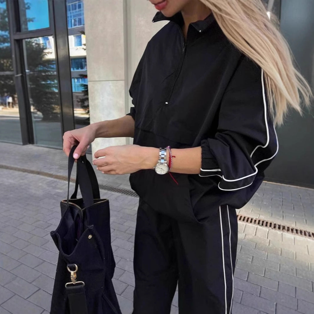 Damen sportliche Oversized-Jacke mit kurzem Reißverschluss und elastischen Bündchen R&B
