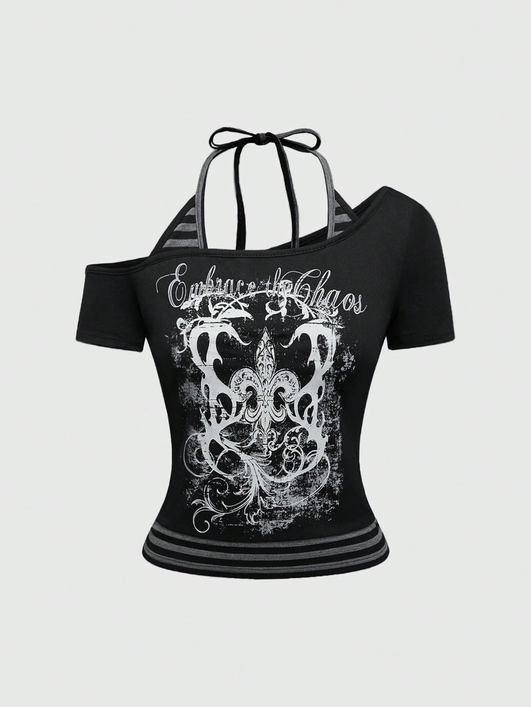 Damen Off-Shoulder Top mit grafischem Design R&B