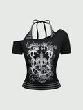 Damen Off-Shoulder Top mit grafischem Design