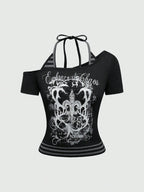Damen Off-Shoulder Top mit grafischem Design
