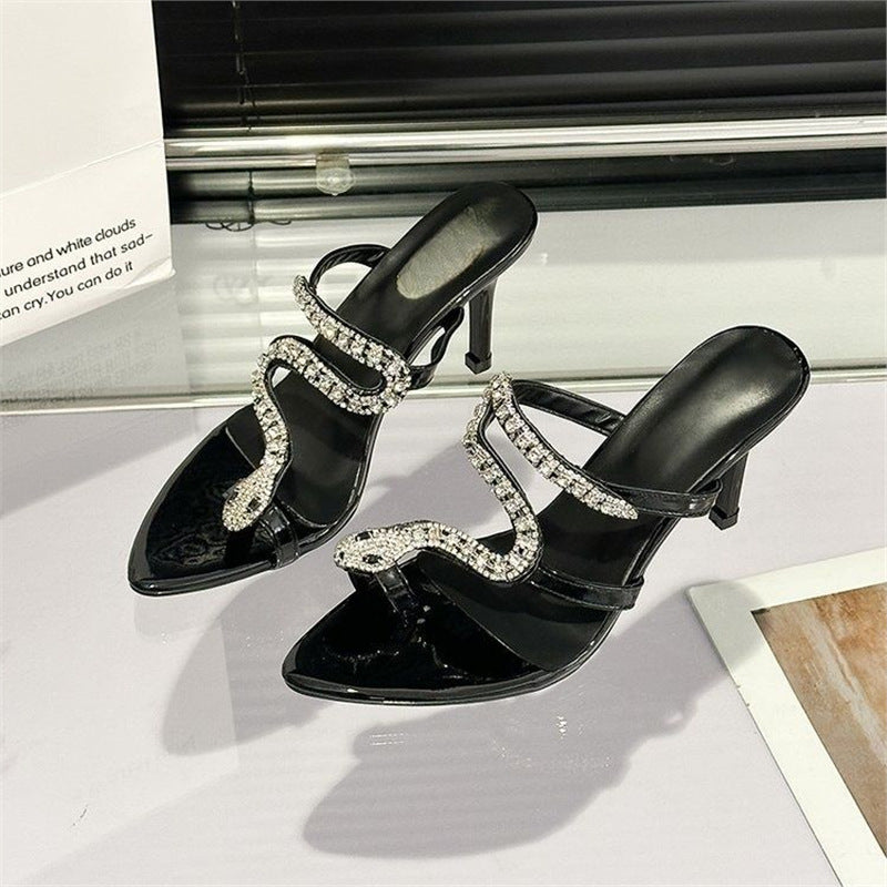 Damen elegante High Heel Sandalen mit glitzerndem Riemendesign R&B
