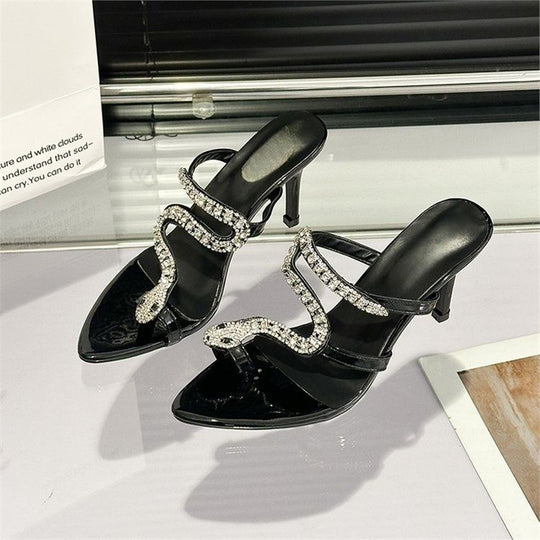 Damen elegante High Heel Sandalen mit glitzerndem Riemendesign R&B
