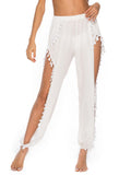Damen luftige Strandhose mit verspieltem Fransenbesatz R&B