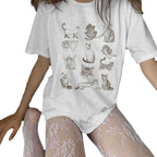 Damen T-Shirt mit künstlerischem Katzenmotiv und lässigem Schnitt R&B