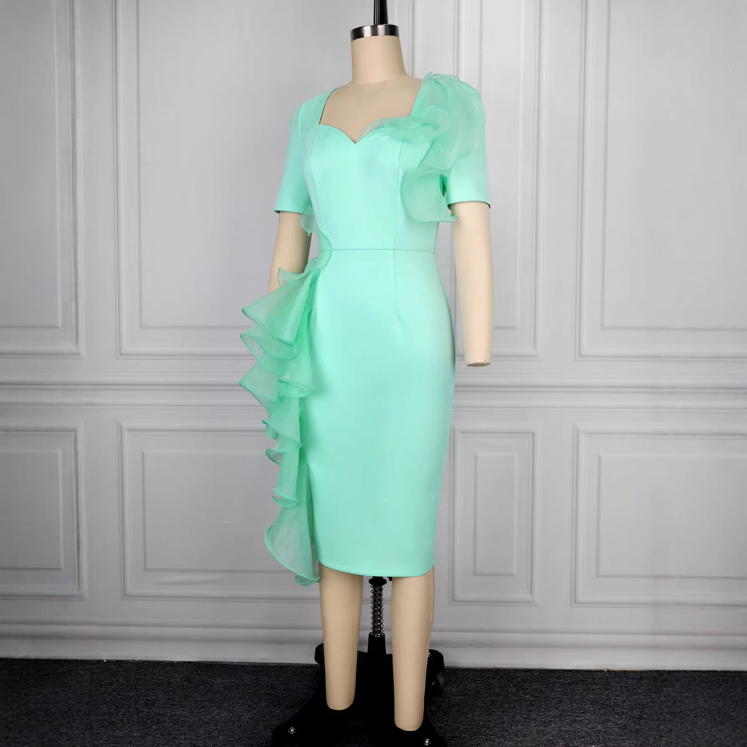 Damen figurbetontes Cocktailkleid mit elegantem Rüschendesign R&B