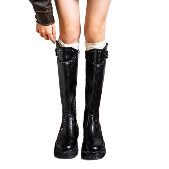 Damen Stiefel mit modischen Nietenakzenten und robustem Blockabsatz R&B