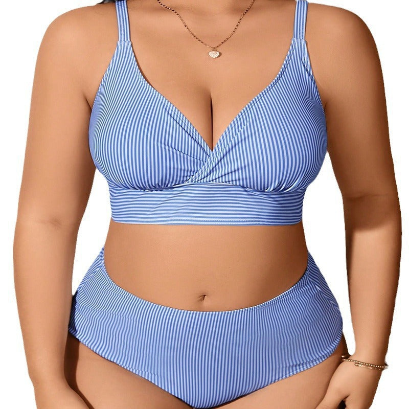 Damen Hochtaillierter Bikini mit modischem Streifenmuster