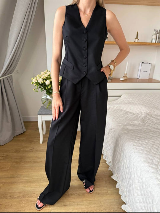 Damen elegantes 3-teiliges Anzug-Set mit ärmelloser Weste und weiten Hosen R&B