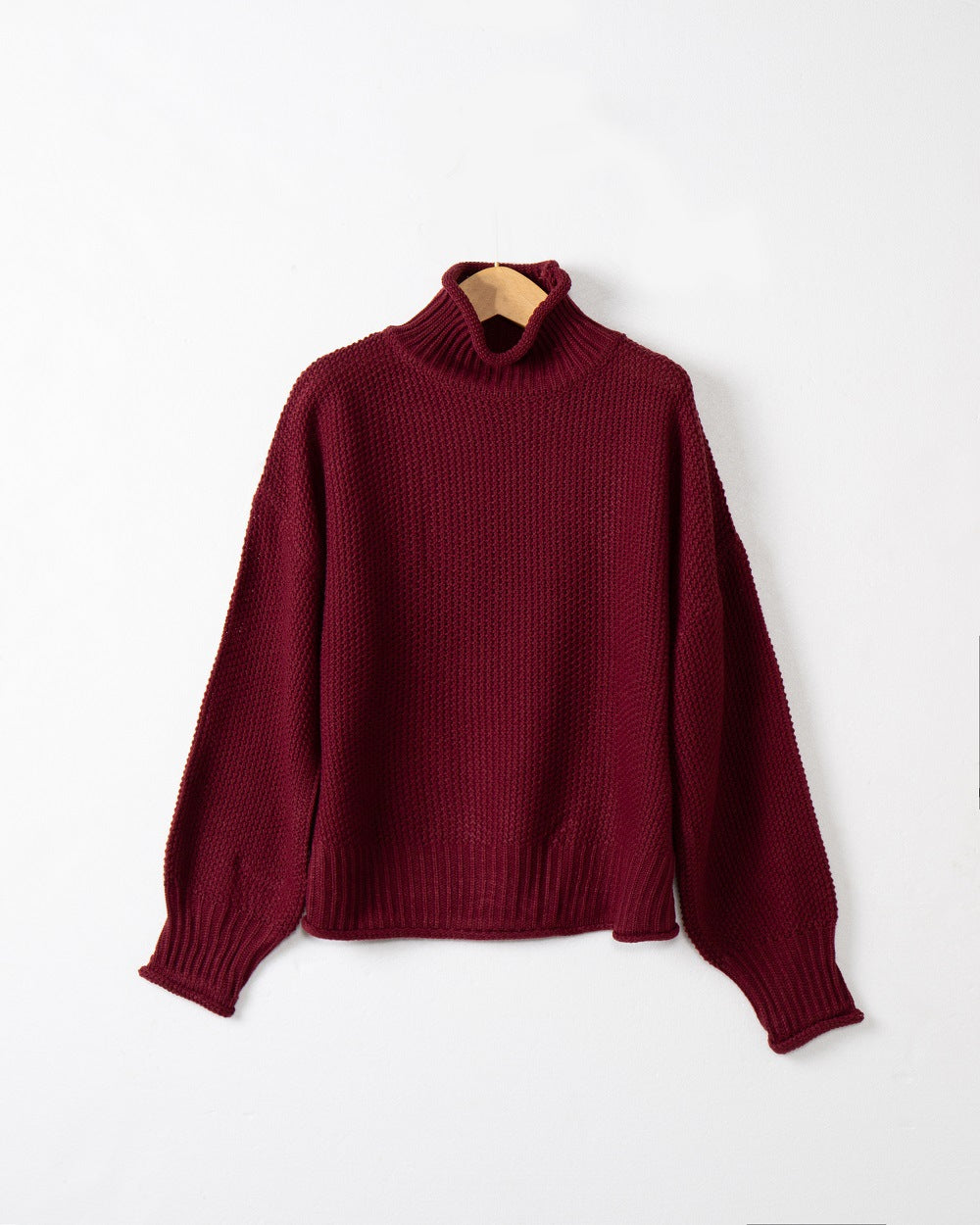 Damen modischer Pullover mit hohem Kragen und strukturierter Textur R&B