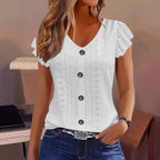 Damen luftige Bluse mit filigranem Lochmuster und Knopfdetails R&B