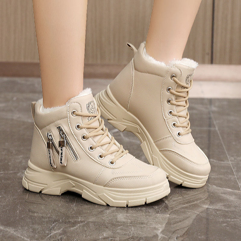 Damen High-Top Sneakers mit warmem Innenfutter und modischem Reißverschluss R&B