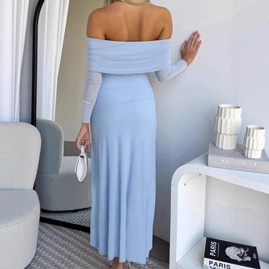 Damen Schickes Maxikleid mit schulterfreiem Design und seitlichem Schlitz R&B