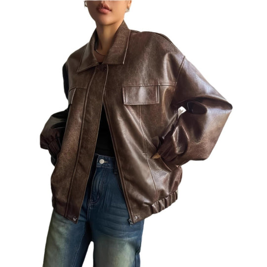 Damen Lässige oversized Kunstjacke mit praktischen Taschen R&B