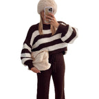 Damen modischer Cropped Pullover mit einzigartigem Streifenmuster und weit geschnittenen Ärmeln R&B