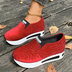 Damen Bequeme Slip-On Sneakers mit Glitzer-Design