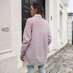 Damen lockere Strickjacke mit modischem Streifenmuster R&B