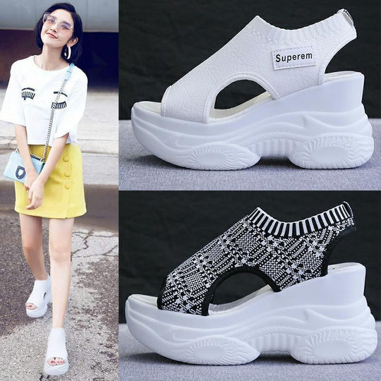 Damen modische Plateau-Sandalen mit atmungsaktivem Netzmaterial und rutschfester Sohle R&B