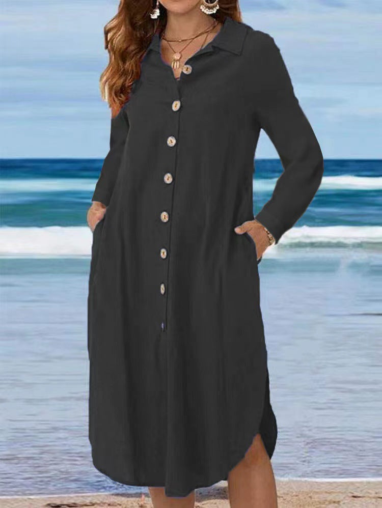 Damen Hemdblusenkleid mit Knopfdetail und schwingendem Saum R&B