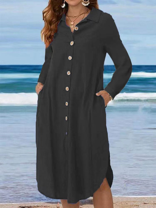 Damen Hemdblusenkleid mit Knopfdetail und schwingendem Saum R&B
