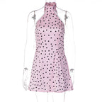 Damen Polka-Dot Minikleid mit hohem Kragen und A-Linien-Schnitt R&B