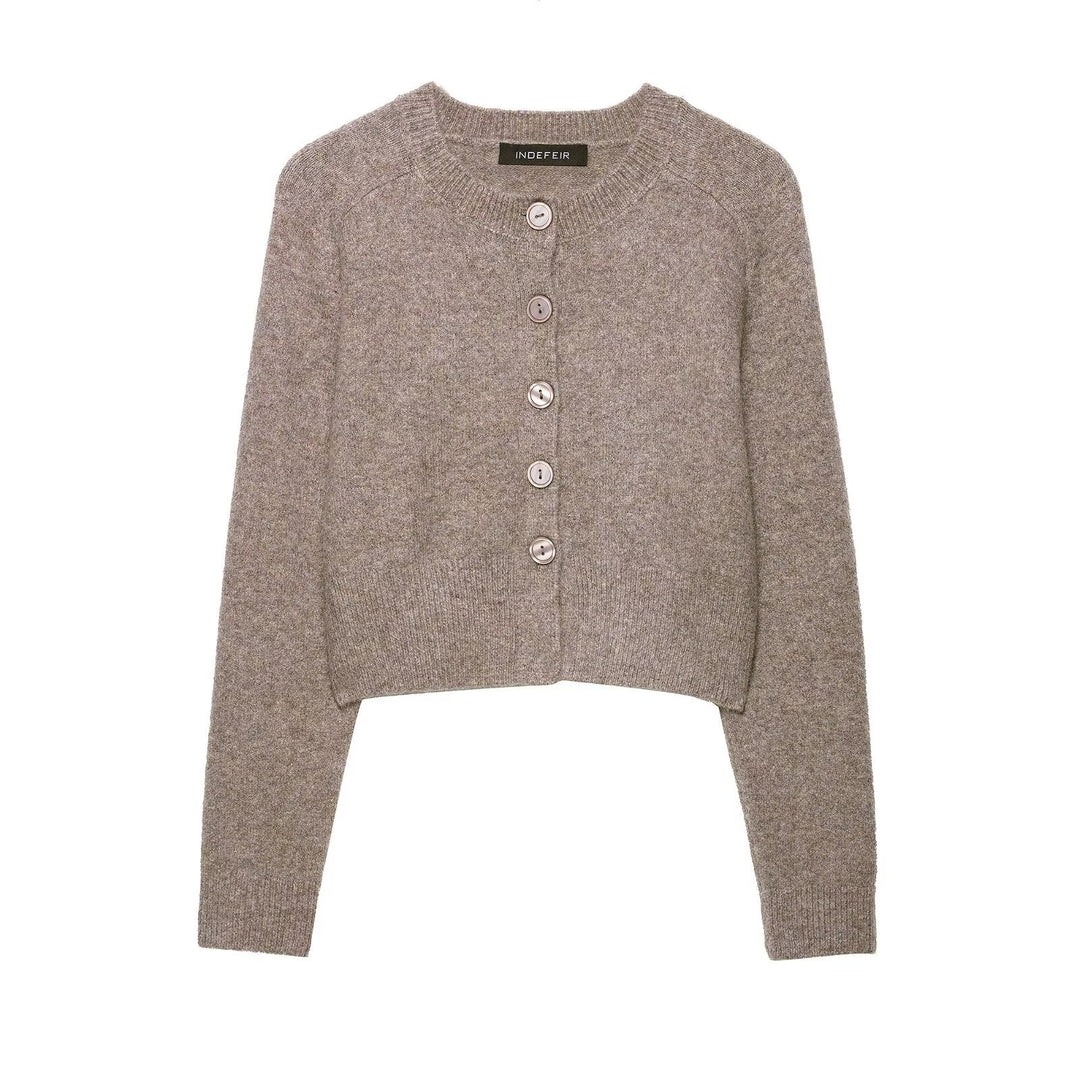 Damen cropped Strickjacke mit Knopfverschluss R&B