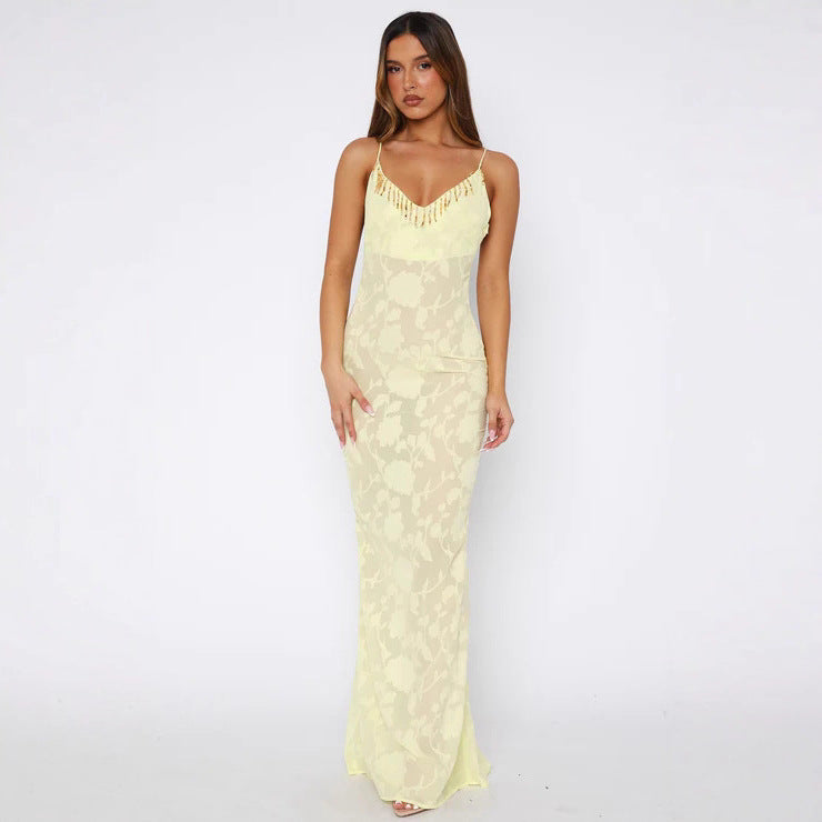 Damen Elegantes Transparentes Wickelkleid mit floralem Muster und funkelndem Ausschnitt R&B
