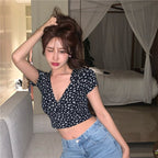 Damen Crop-Top mit floralem Muster und elegantem V-Ausschnitt