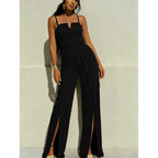 Damen Elegantes Langarm-Overall mit hochgeschlossenem Ausschnitt und seitlichem Schlitz R&B