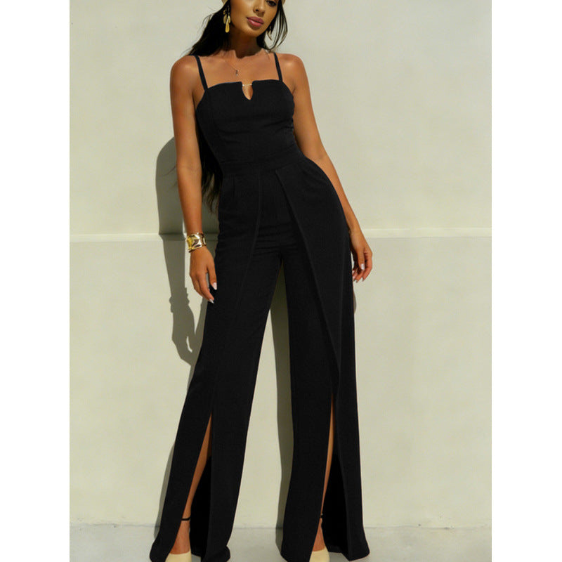 Damen Elegantes Langarm-Overall mit hochgeschlossenem Ausschnitt und seitlichem Schlitz R&B