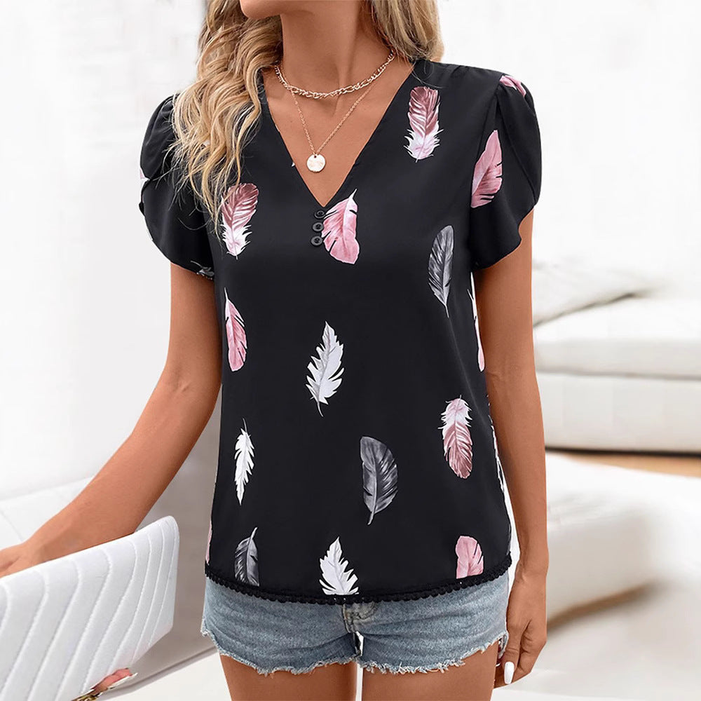 Damen lässige Bluse im Federmuster Heidi-Mode