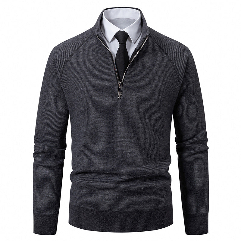 Herren Hochkragen Pullover mit Reißverschluss und strukturierter Oberfläche