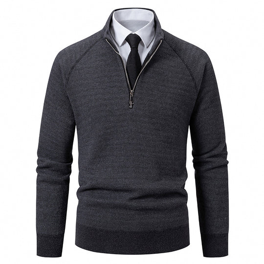 Herren Hochkragen Pullover mit Reißverschluss und strukturierter Oberfläche R&B