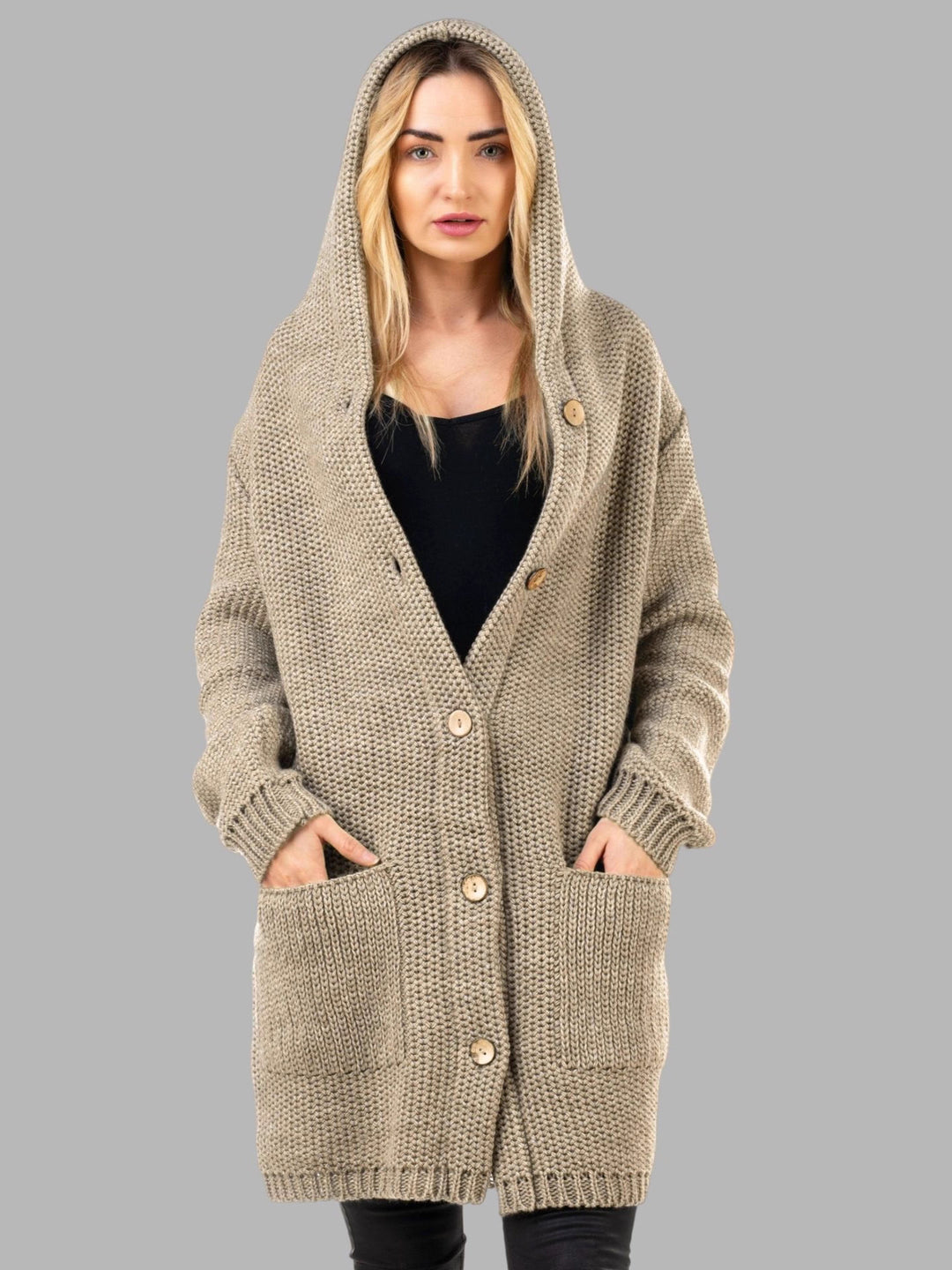 Damen Strickmantel mit hochwertigem Material und praktischen Taschen R&B