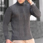 Herren Strickpullover mit modernem Rippmuster und hohem Kragen