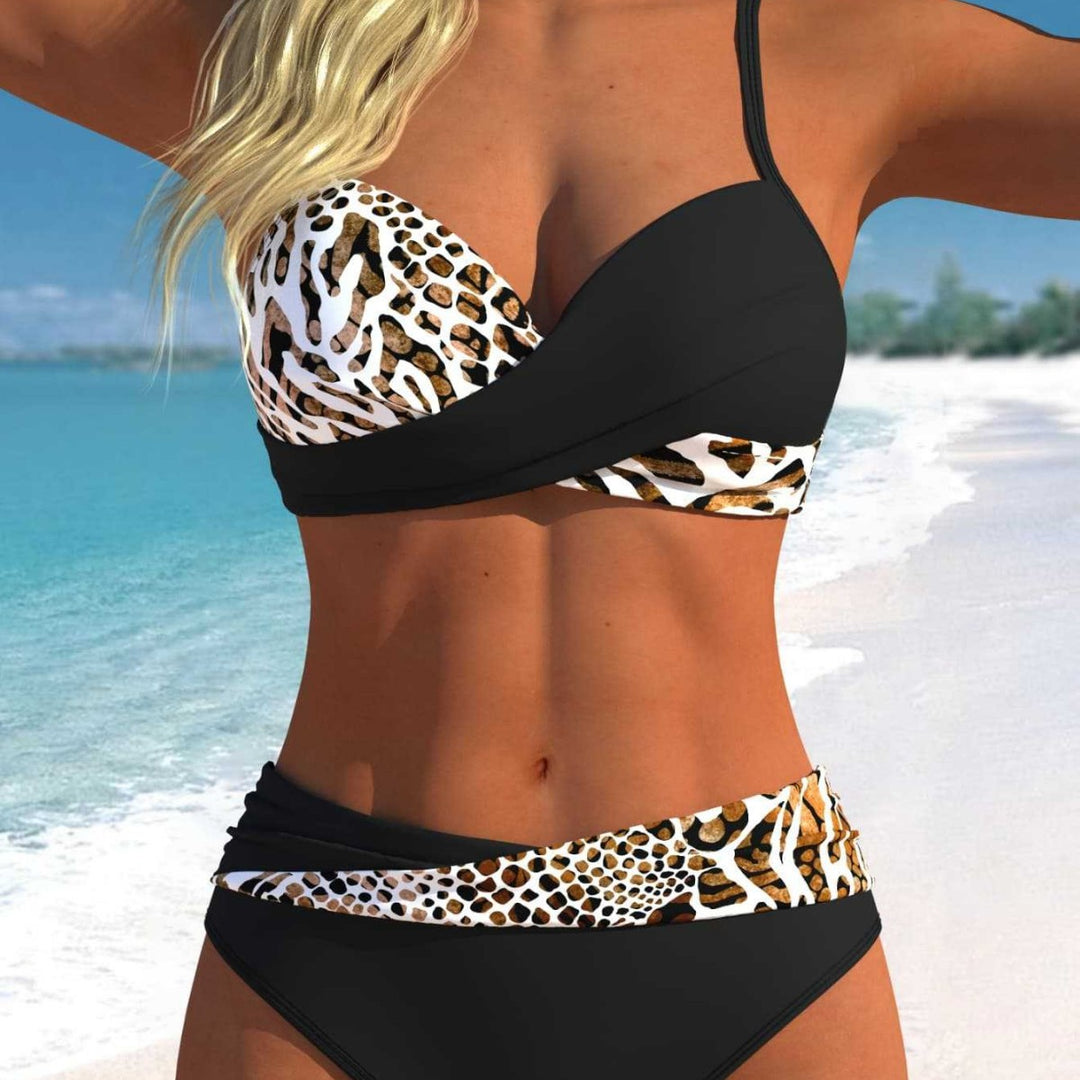 Damen Wickelbikini-Set mit animalischem Muster und hoher Taille R&B