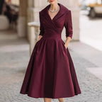 Damen nan elegantes Midikleid mit Wickeloberteil, Dreiviertelärmeln und Eingrifftaschen R&B