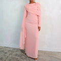 Damen Glamouröses Langarmkleid mit drapiertem Oberteil und fließendem Schnitt