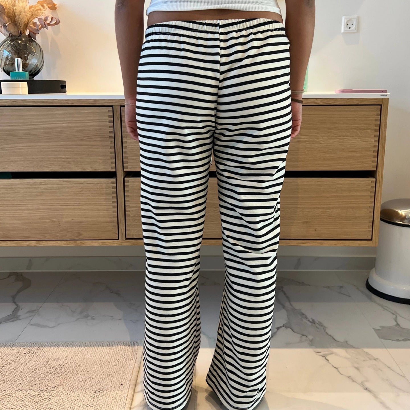Damen gestreifte Freizeithose mit elastischem Bund und Kordelzug
