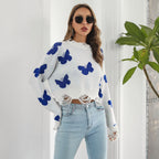 Damen Strickpullover mit einzigartigem Schmetterlingsdesign und trendigem Fransenabschluss R&B