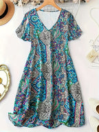 Damen Maxikleid mit V-Ausschnitt und buntem Paisleymuster R&B
