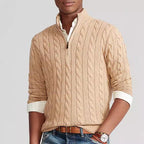 Herren Strickpullover mit hohem Kragen und strukturiertem Zopfdesign R&B