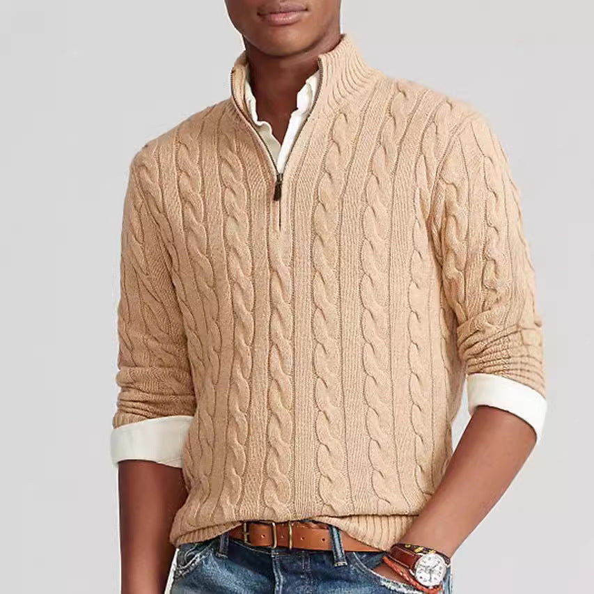 Herren Strickpullover mit hohem Kragen und strukturiertem Zopfdesign R&B