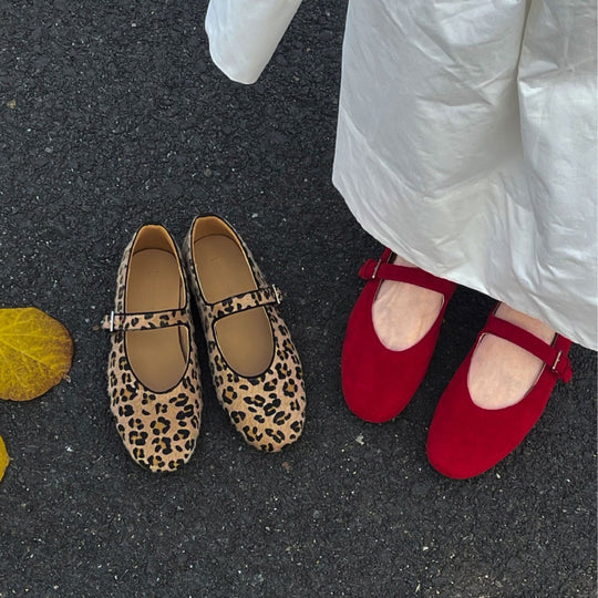 Damen Ballerinas mit elegantem Riemendesign und schickem Leopardenmuster R&B