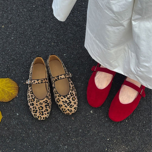 Damen Ballerinas mit elegantem Riemendesign und schickem Leopardenmuster R&B
